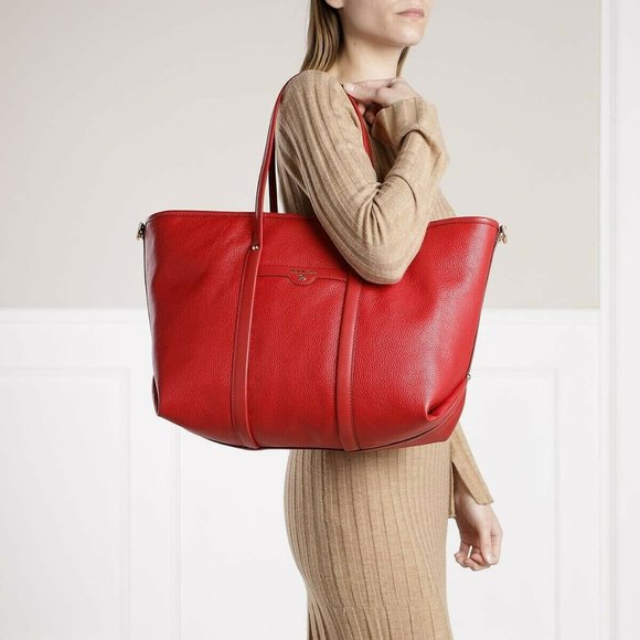 Michael Kors Beck Bright Red Large Pebble Leather Tote Bag - Picture 1 of 10